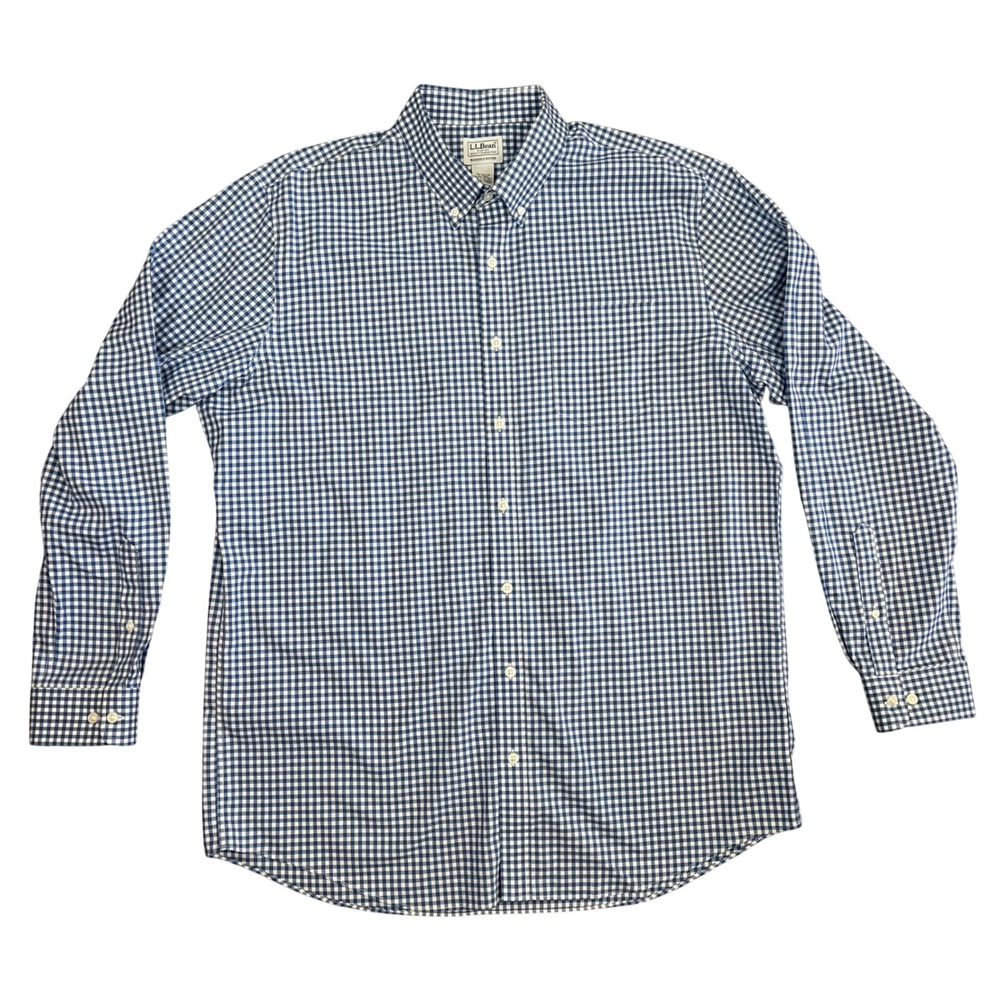 LL Bean Mens XL Tall Blue Gingham Check Cotton Button Down Shirt Preppy Classic